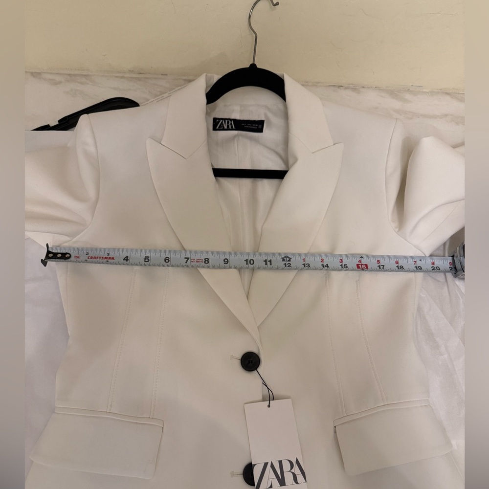 ZARA SIZE LARGE NWT FITTED SHOULDER PAD BLAZER Oyster-white - Picture 12 of 12